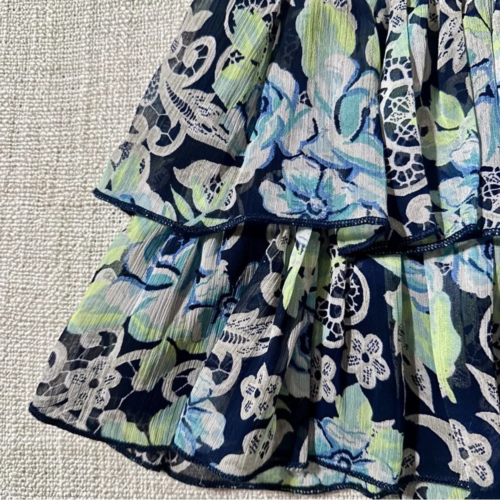 JUSTICE Floral Tiered Skirt Built-in Shorts Blue Green Sheer Fairycore Girl 12